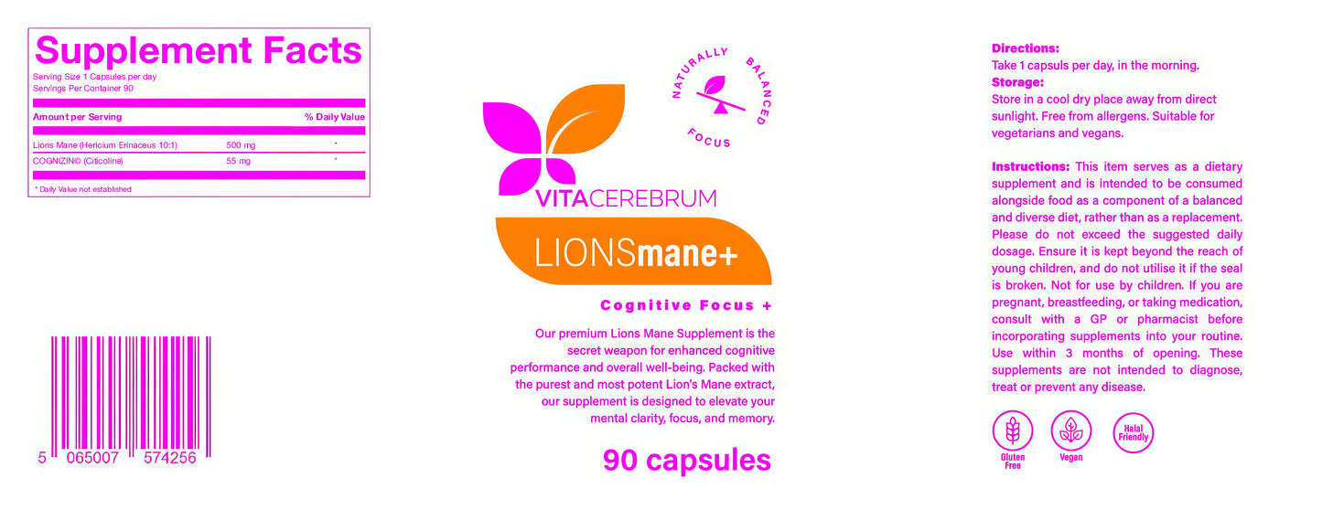 Lions Mane Cognitive focus + (90 Capsules)